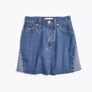 Rigid Denim A-Line Mini Skirt: Pieced Edition